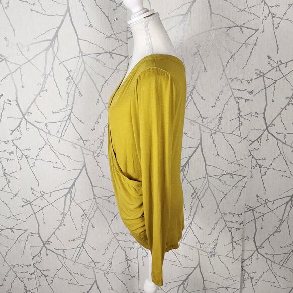 Saturday Sunday Yellow Modal Stretch Knit Faux Wrap Top - Picture 3 of 6